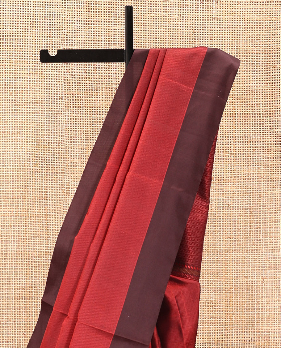 Maroon Mayuri Soft Silk Saree, Sparsely Sparked with Stripes, Complemented by Contrast Border, Pallu of Vanki Designs, and Paired with a Matching Blouse