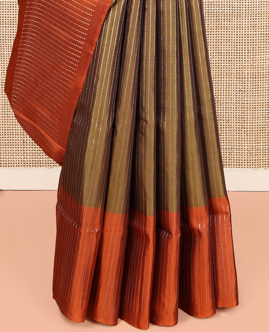 Green Mayuri Lite Silk Mix Saree, Gleamed up with Zari Stripes, a Contrast Zari Striped Border, Pallu Steeped with Parrot Designs, and a Contrast Blouse