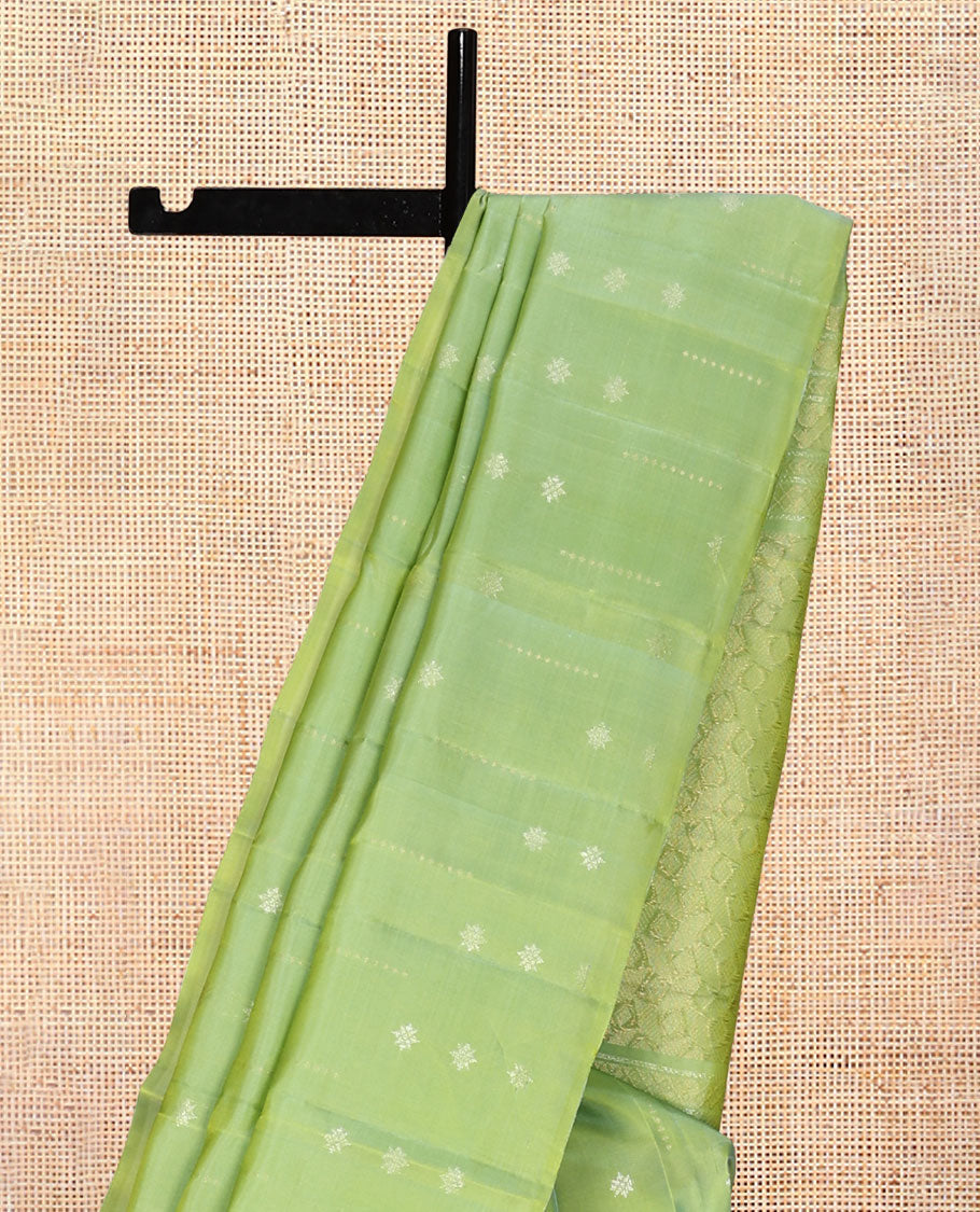 Borderless Green Mayuri Lite Silk Mix Saree