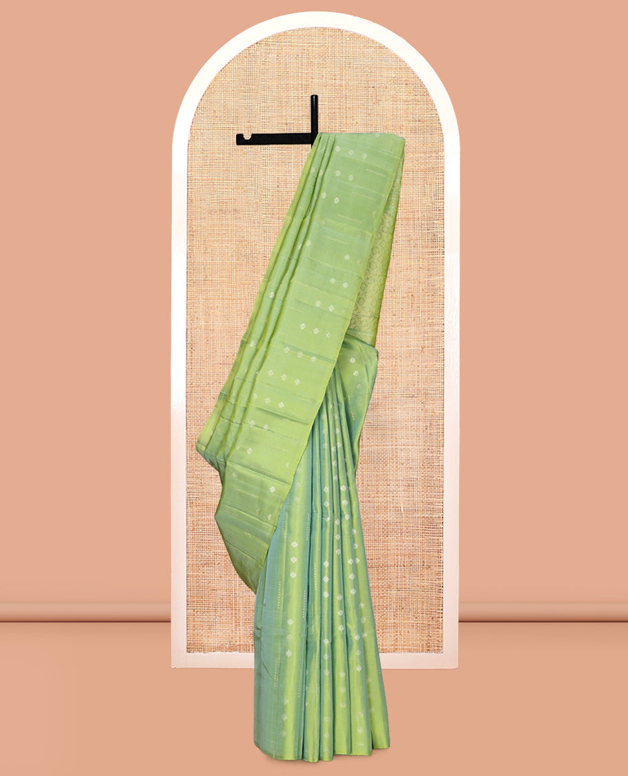 Borderless Green Mayuri Lite Silk Mix Saree