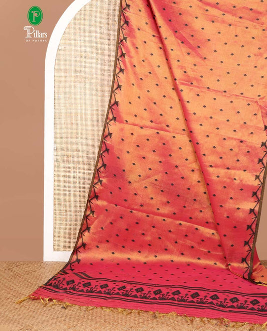 Pink small butta linen tissue saree with zig zag tample border & rich thread weaving pallu pallu along with butta design blouse