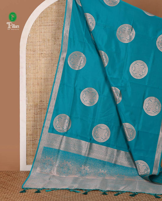 Ramar green elite soft silk saree with zari round buttas, traditional zari border, floral design pallu & flower butta blouse