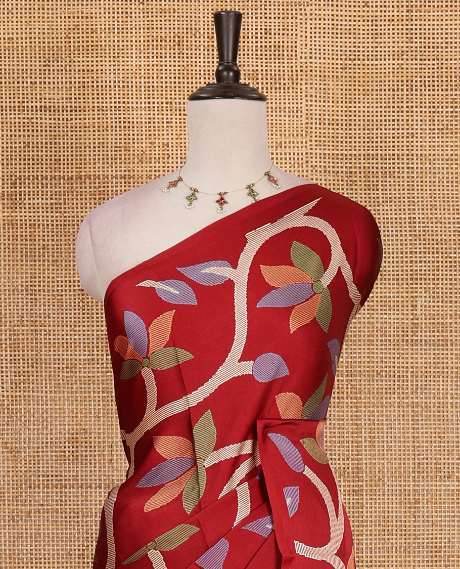 Borderless maroon jamdani weaving design gajji silk saree and  jamdani design self pallu along with printed blouse