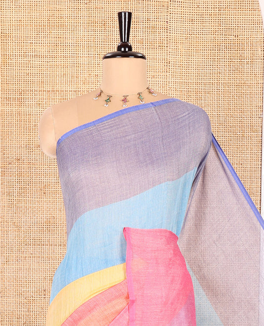 Borderless Multi-Colored Khadi Mul Cotton Saree Adorned with Rainbow-Style Stripes All Over the Saree, Subtly Sparkled Colorful Tassels, and Paired with a Matching Blouse