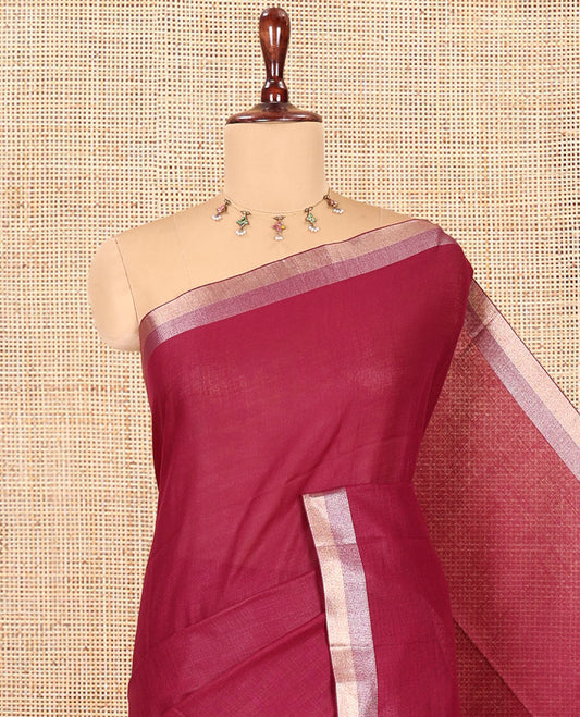 Purple Plain Linen Cotton Saree, a Subtle Zari Border, a Self-Pallu, and Matching Blouse