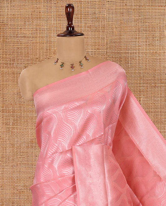 Pink Elite Soft Silk Saree, Subtly Sparkled with Ogee Jacquard Design, a Traditional Zari Border, Zari Pallu, and a Matching Blouse