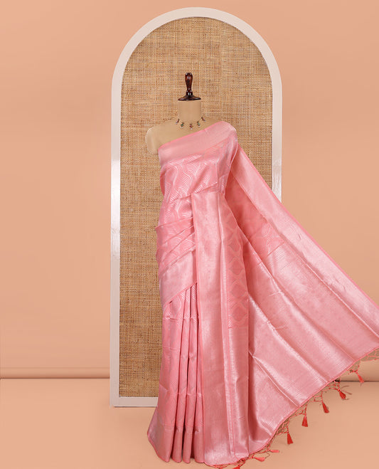Pink Elite Soft Silk Saree, Subtly Sparkled with Ogee Jacquard Design, a Traditional Zari Border, Zari Pallu, and a Matching Blouse