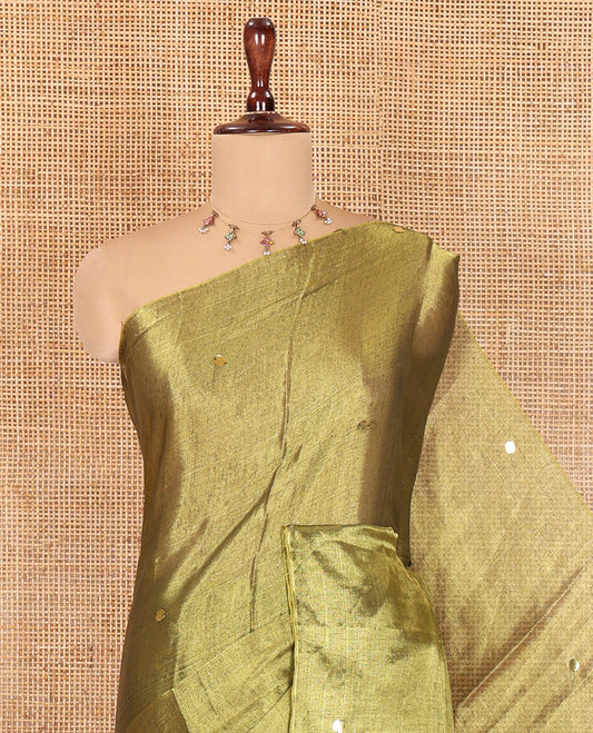 Borderless Mehenti Khadi Tissue Saree, Gleamed Up with Sequin Work, a Self-Pallu, and a Matching Blouse