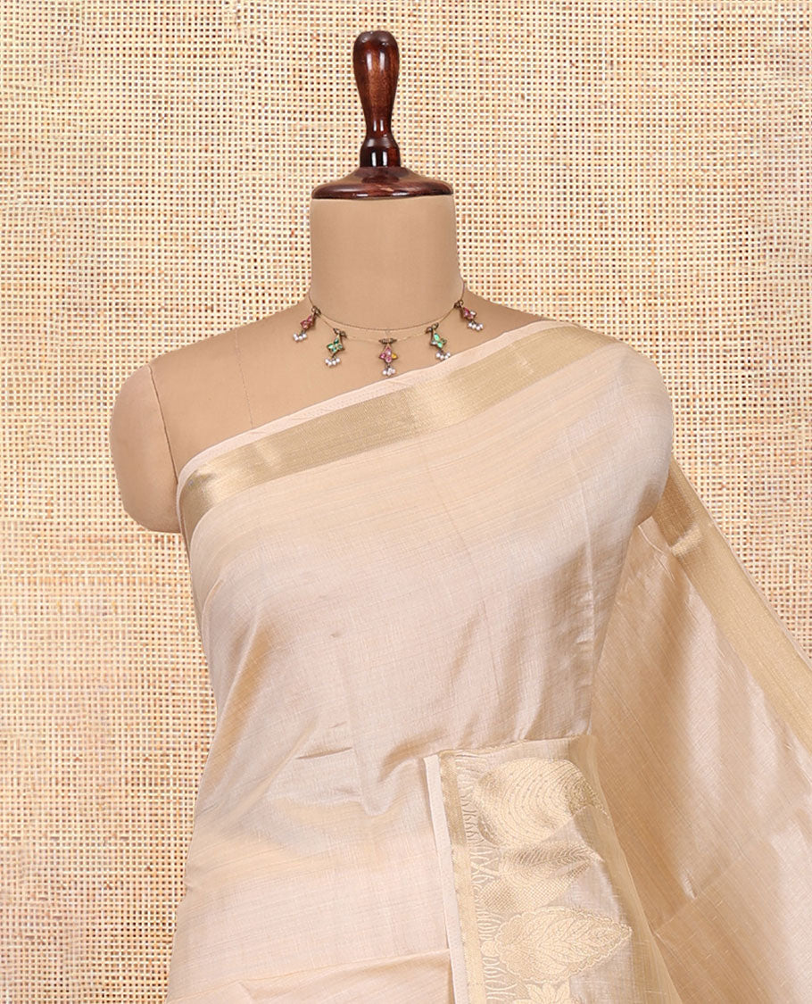 Cream Plain Art Tussar Saree