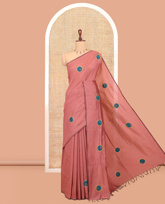 Borderless Onion Pink Plain South Cotton Saree