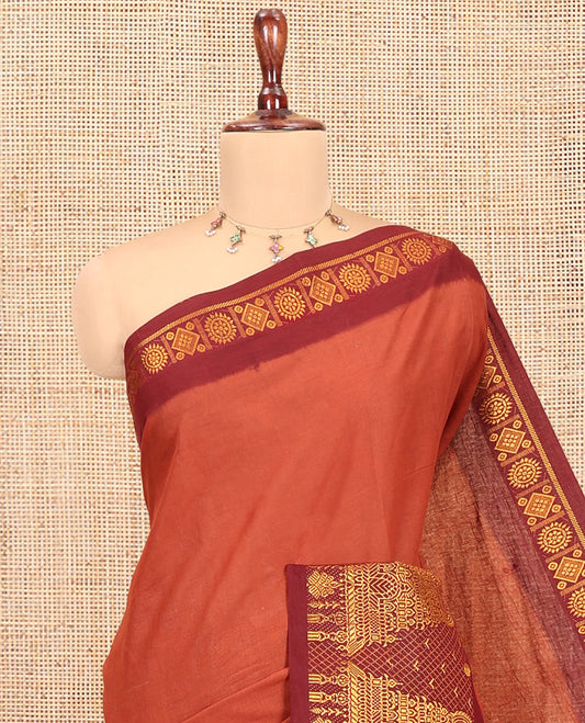 Brown Plain Sungudi Cotton Saree