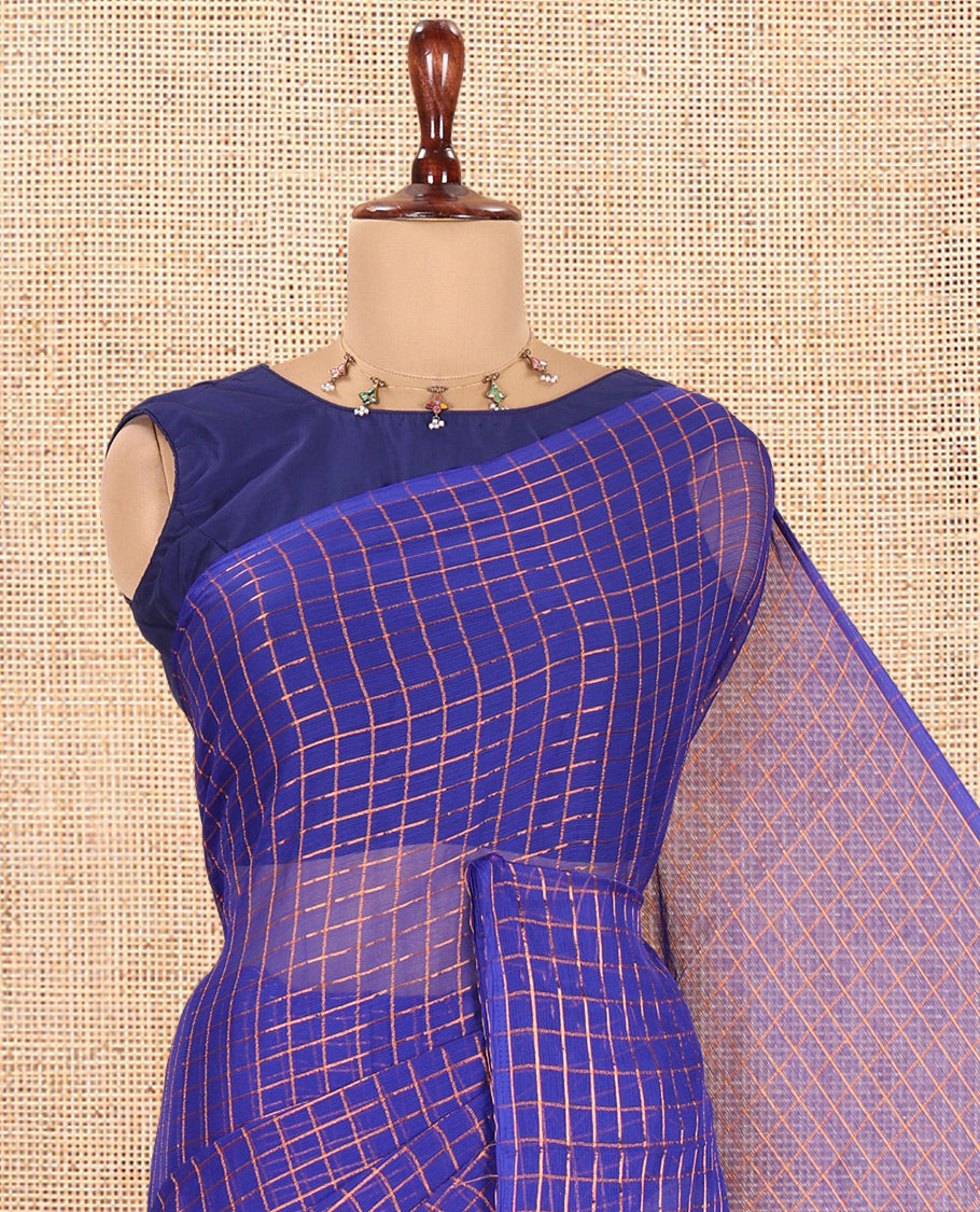 Borderless Royal Blue Chiffon Saree