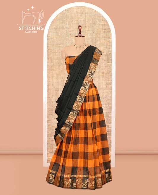 Brown-Orange Chettinad Half-Cotton Saree