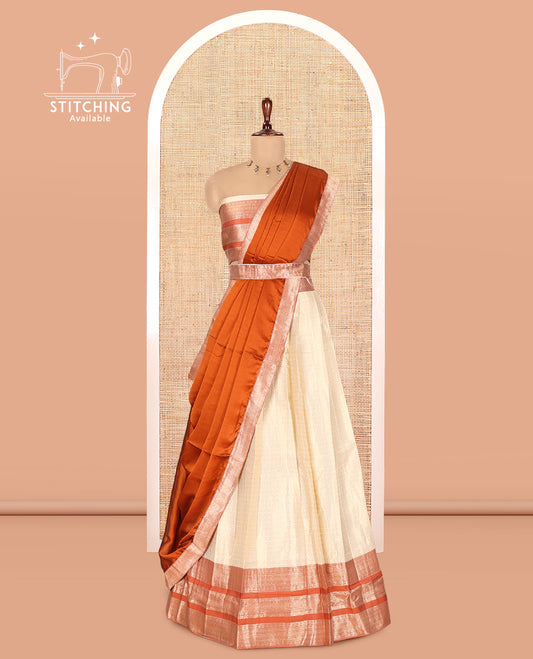 Cream-Rust Semi-Silk Half-Saree