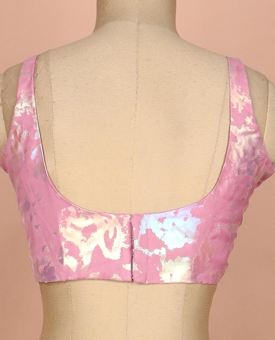Pink abstract style foil printed round neck thick strap sleeveless readymade blouse