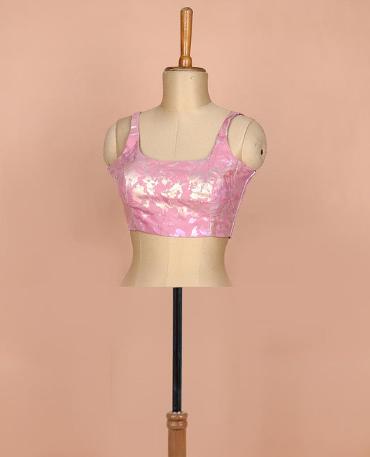 Pink abstract style foil printed round neck thick strap sleeveless readymade blouse