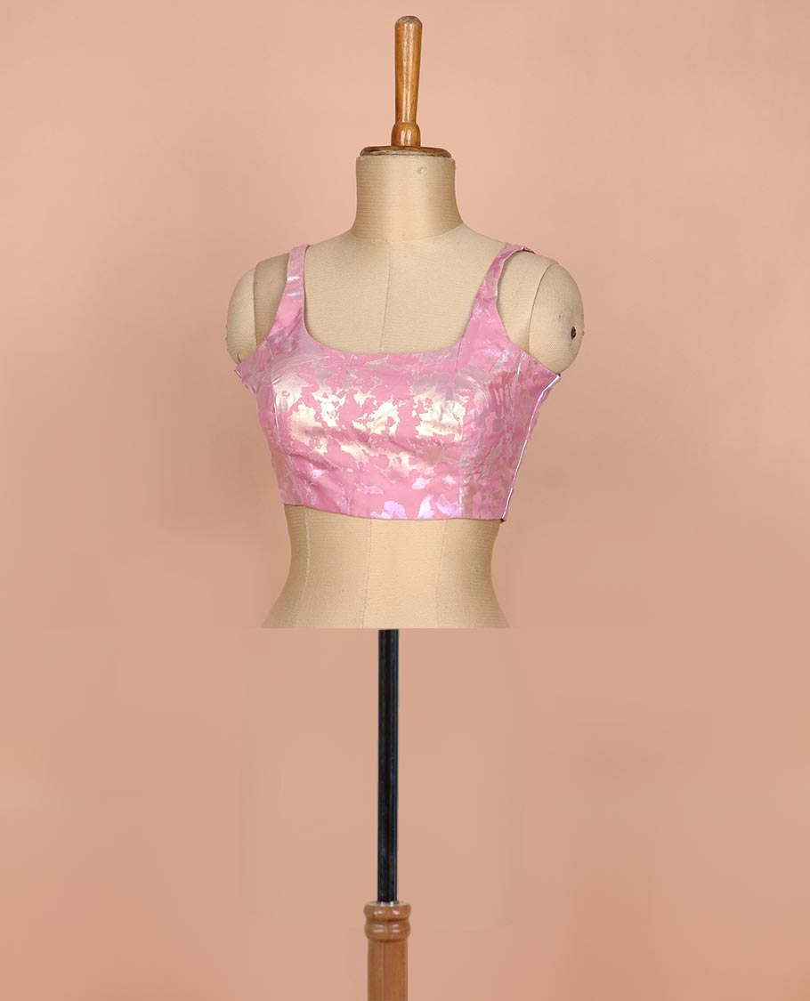 Pink abstract style foil printed round neck thick strap sleeveless readymade blouse