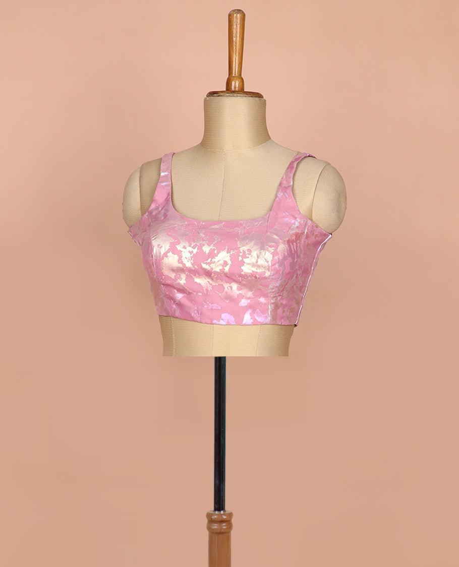 Pink abstract style foil printed round neck thick strap sleeveless readymade blouse