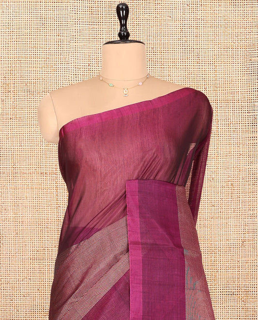 Borderless Purple Silk Cotton Saree, Subtly Sparkled with Checks, a Pallu of Intricate Designs, and Matching Blouse