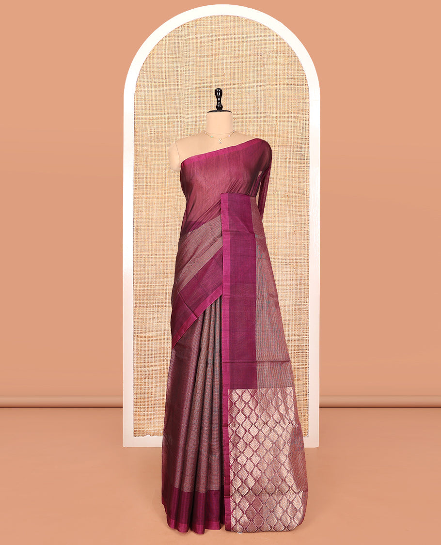 Borderless Purple Silk Cotton Saree, Subtly Sparkled with Checks, a Pallu of Intricate Designs, and Matching Blouse