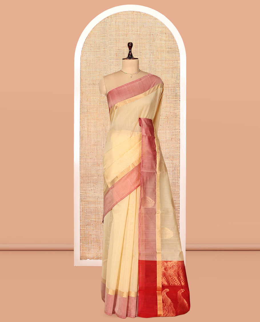 Sandal Zari Butta Silk Cotton Saree