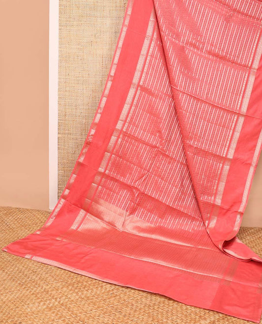Peach striped floral design tussar silk saree with self intricate zari design border