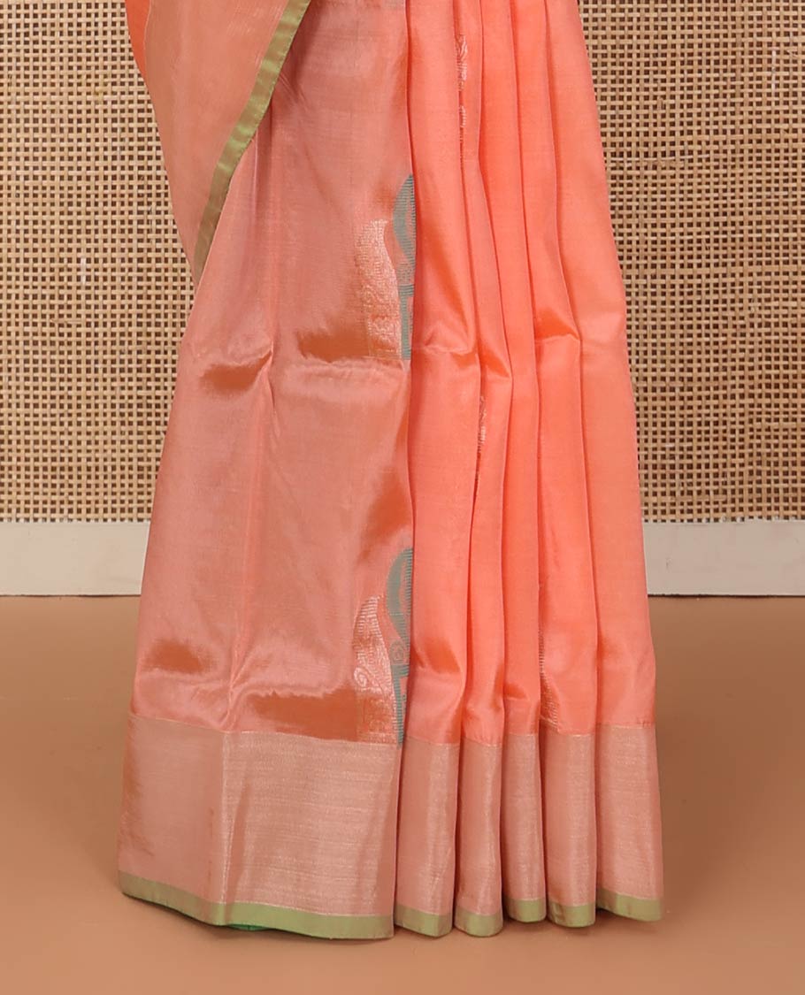 Orange zari buttas Uppada saree, contrast bavanji border, and paisley pallu