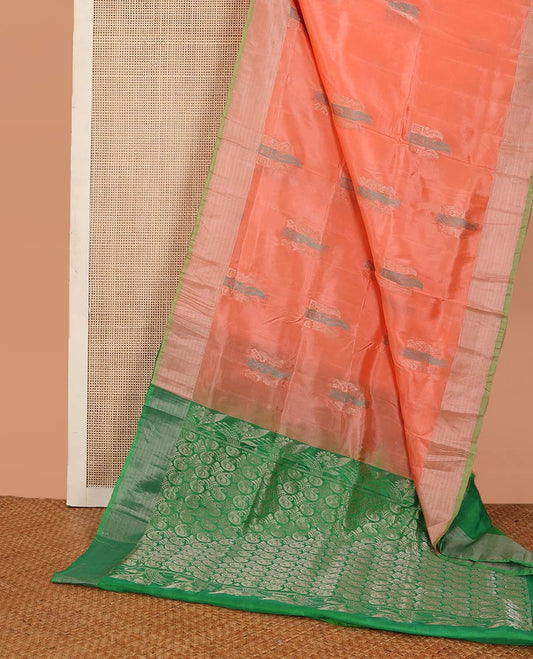 Orange zari buttas Uppada saree, contrast bavanji border, and paisley pallu