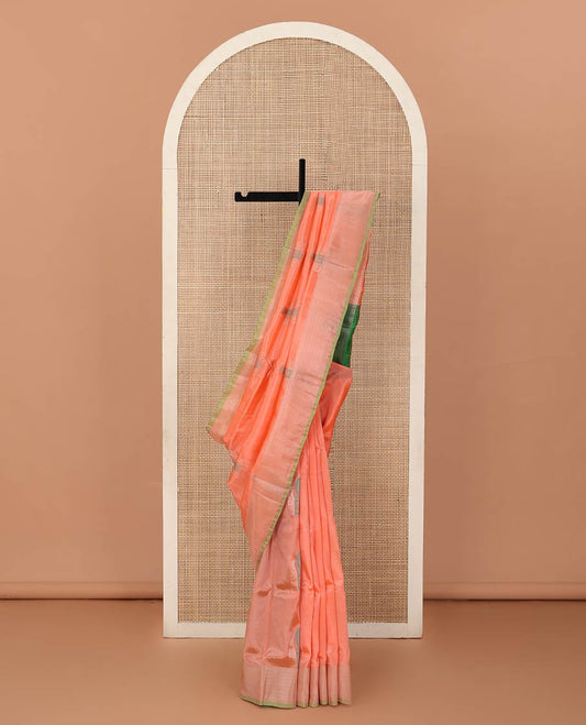 Orange zari buttas Uppada saree, contrast bavanji border, and paisley pallu