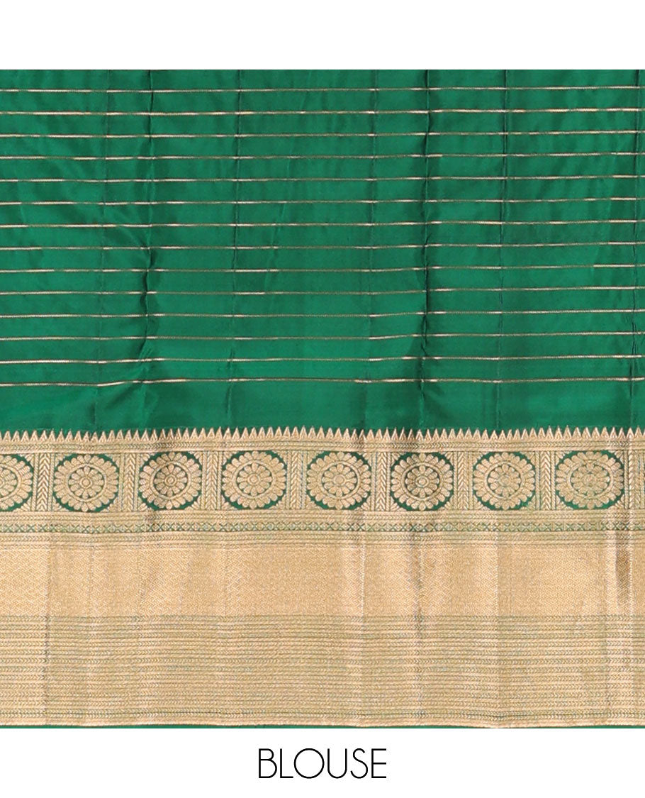 Green zari design vasundhara elite silk saree, zari border of temple, kathir, poo chakram, diamond & paiyadi kann design & jaal design pallu