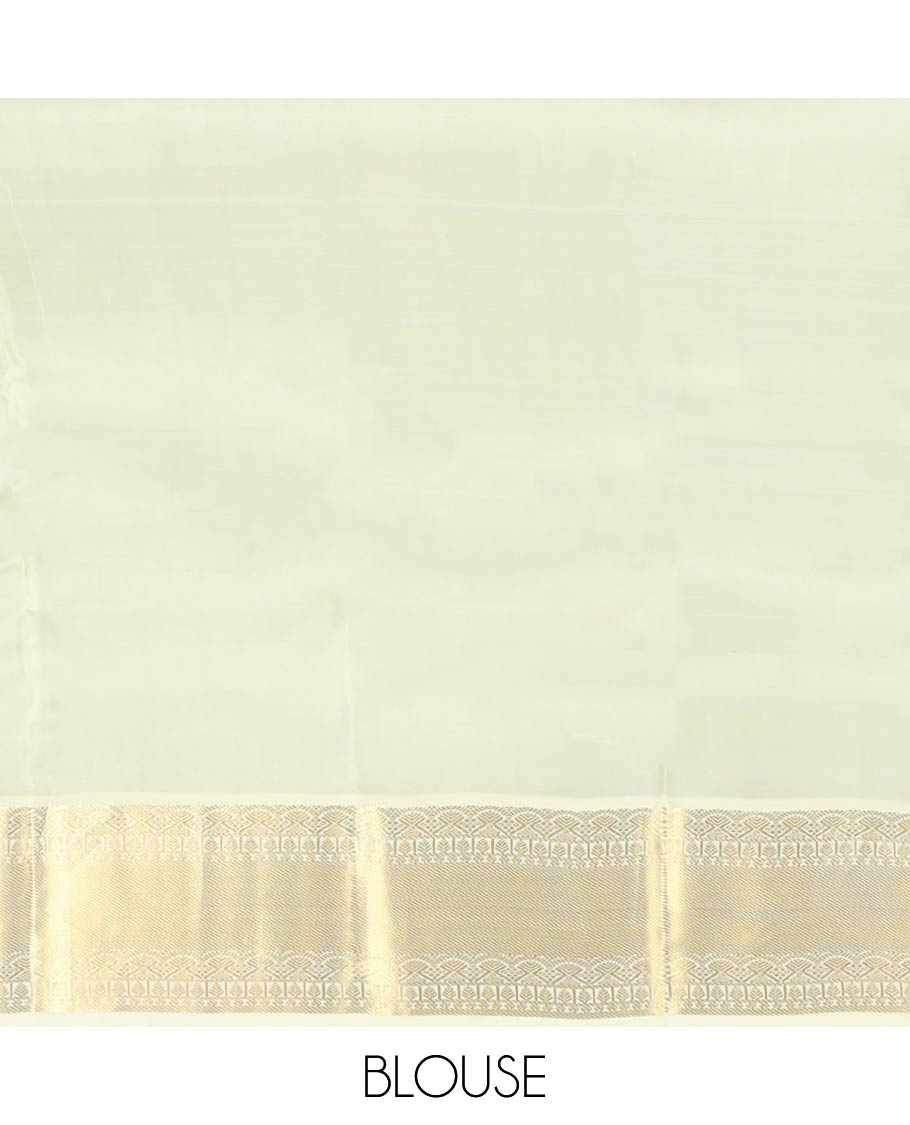 Red Vasundhara Lite-Silk Mix Saree, Elegantly Designed with Zari Buttas, Complemented by a Contrast Border of Salngai, Thilakam, and Paisa Designs, Sparsely Sparkled Pallu, and Paired with a Contrast Blouse