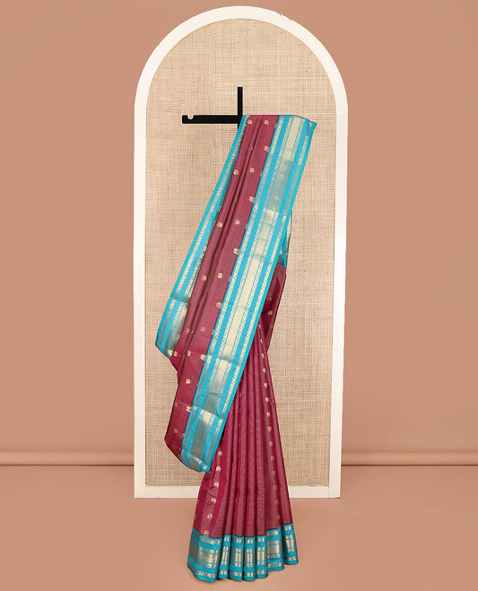 Red Vasundhara Lite Silk Mix Saree, Woven with Yaali Buttas and Stripes on Its Body, Complemented by a Contrast Border of Kodi Visiry and Mayil Kann Designs, Grand Pallu, and Paired with a Contrast Blouse