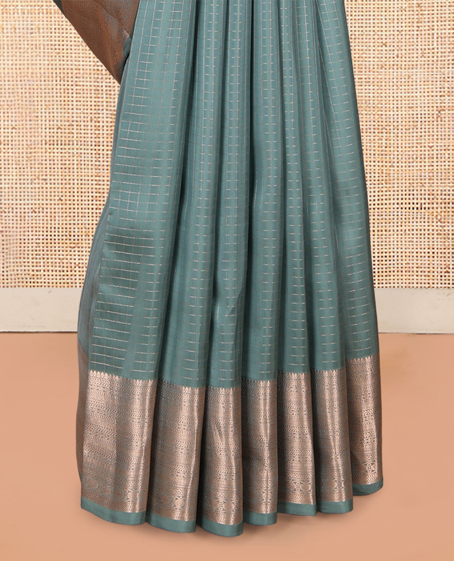 Grey Checked Vasundhara Lite Silk Mix Saree, a Traditional Zari Border, Jaal Pallu, a Matching Blouse