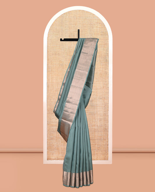Grey Checked Vasundhara Lite Silk Mix Saree, a Traditional Zari Border, Jaal Pallu, a Matching Blouse
