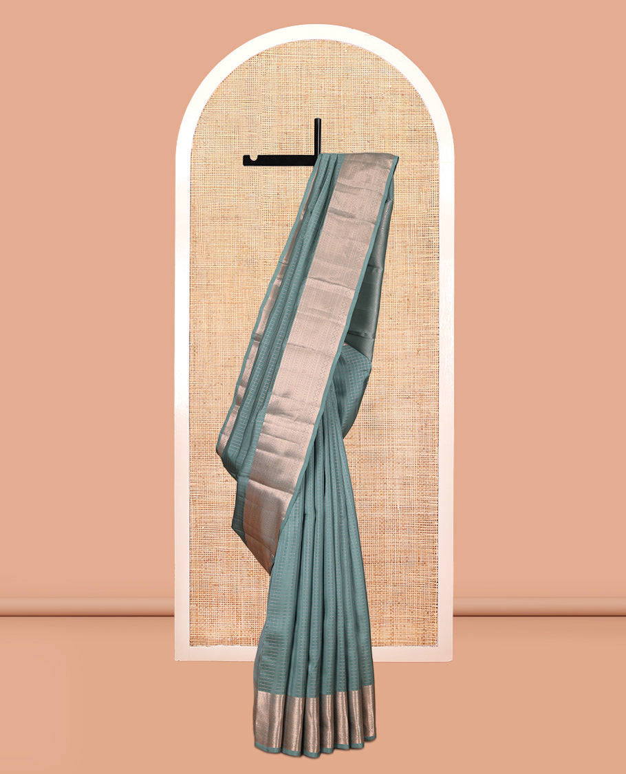 Grey Checked Vasundhara Lite Silk Mix Saree, a Traditional Zari Border, Jaal Pallu, a Matching Blouse