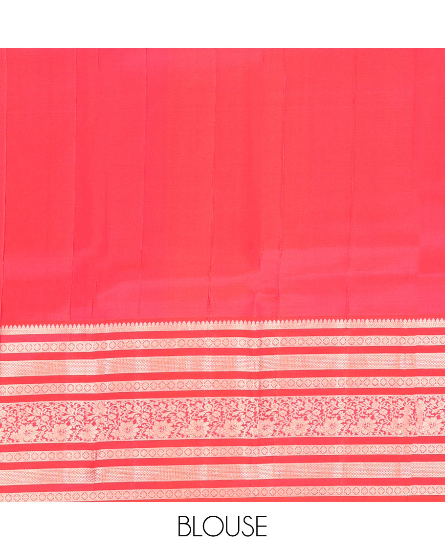 Pale Brown Vasundhara Silk Saree, Adorned with Zari Buttas All Over Its Body Complemented by Contrast Border of Kodi Visiry Designs Pallu of Butta Enclosed Checks, and Paired with a Contrast Blouse