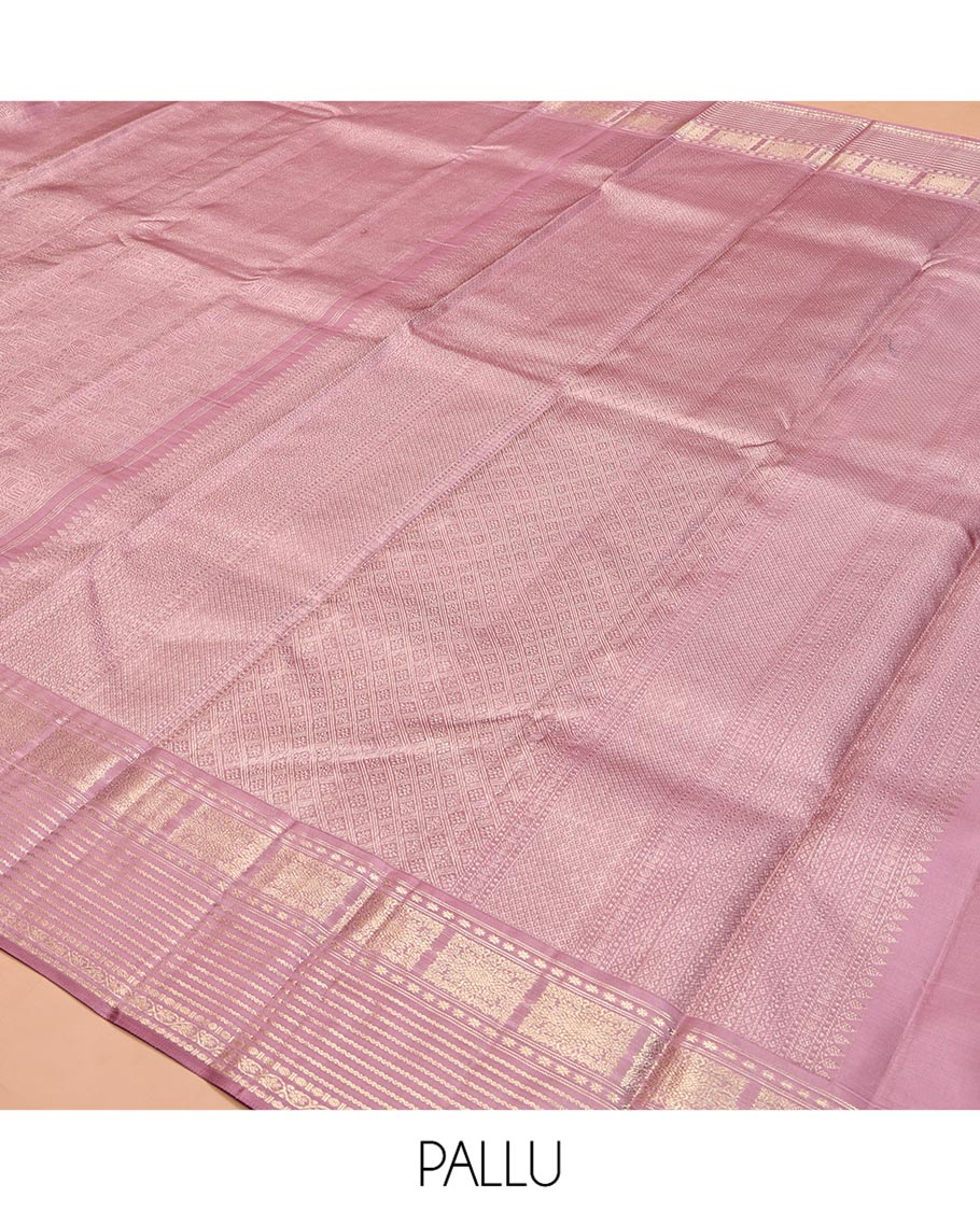 Pale Pink Kanchipuram Wedding Silk Saree, Beautifully Bedecked with Jacquard Design, a Zari Border of Star Vanki, Neli, Poun, and Kodi Visiry, Grand Pallu, and a Matching Blouse