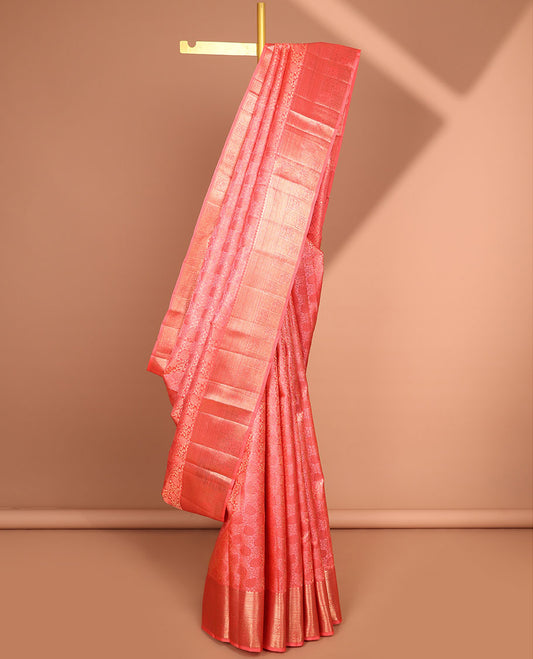 Red floral jacquard kancheepuram silk saree with self border of rekku, kathir, kuyil kann design & zari design pallu