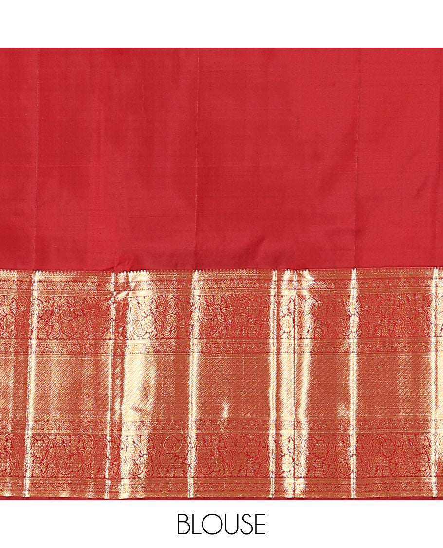 Light maroon jacquard kanchipuram silk saree, zari border of thilakam, muthu, and kodi visiry designs, and jaal pallu