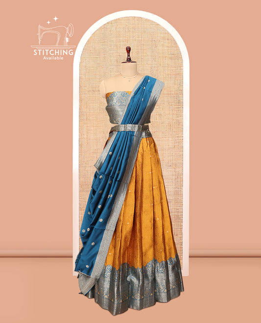 Yellow-Blue Banaras Half-Saree