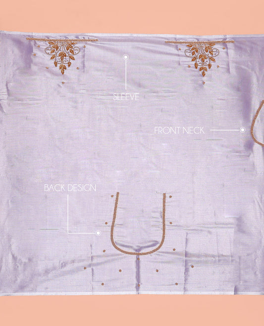 Shimmer Lavender Aari Material Blouse Subtly Sparkled with Unique Designs in Sugar Bead Embroidery