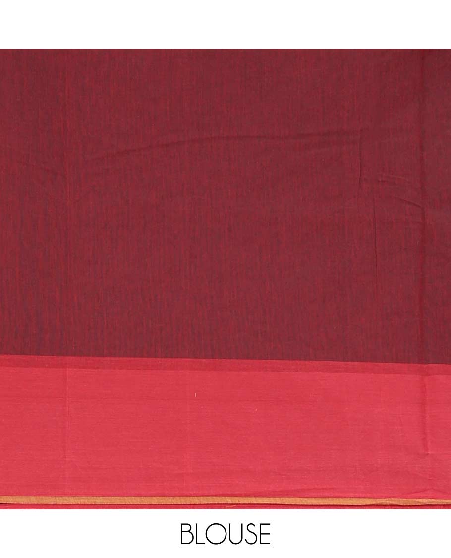 Maroon dotted stripes, and square buttas Coimbatore cotton saree, contrast dotted stripes, and square buttas border, and pallu of floral motifs