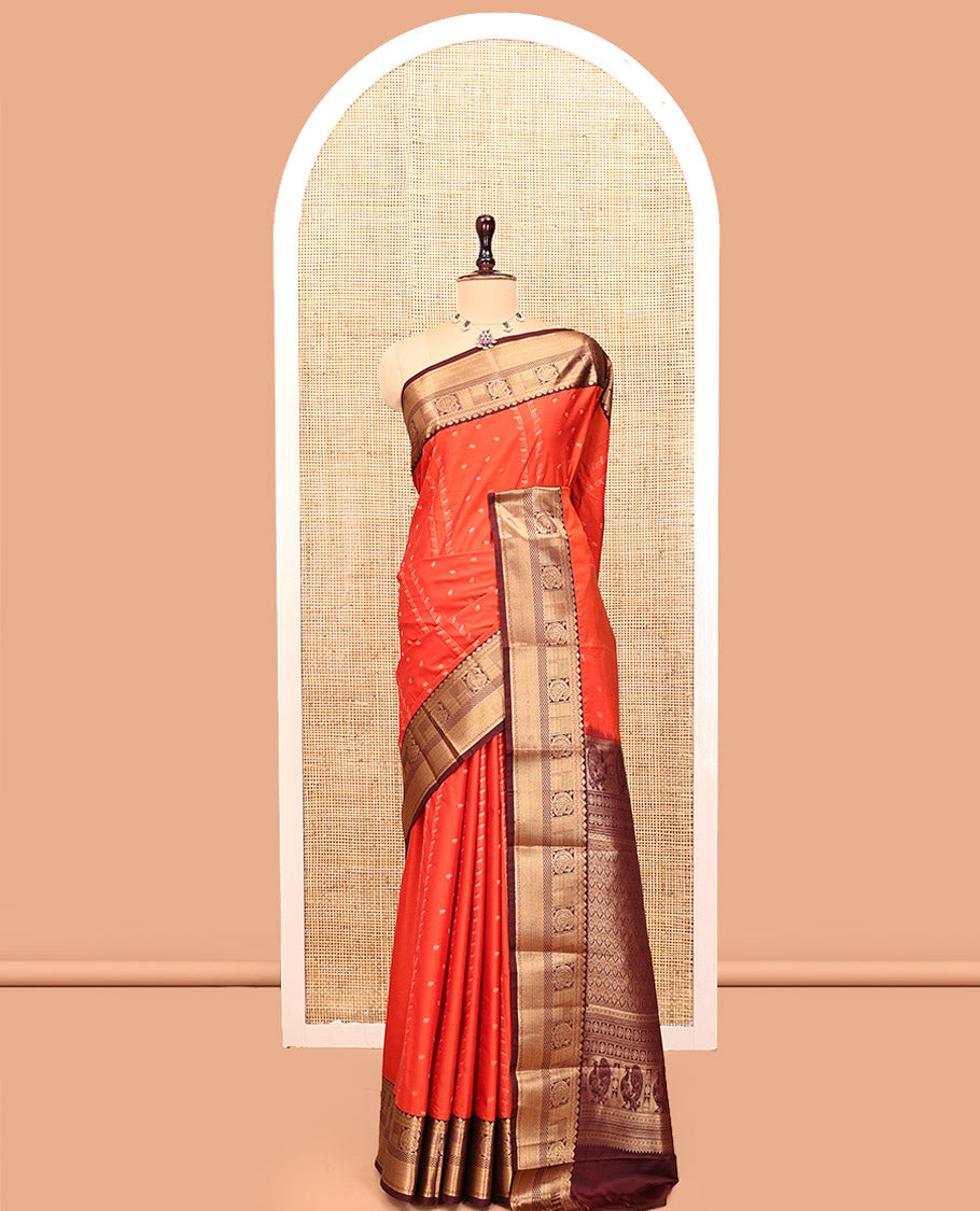 Rust-Brown Budget Silk Saree, Enriched with Zari Designs, Contrast Border, Pallu, and Contrast Blouse