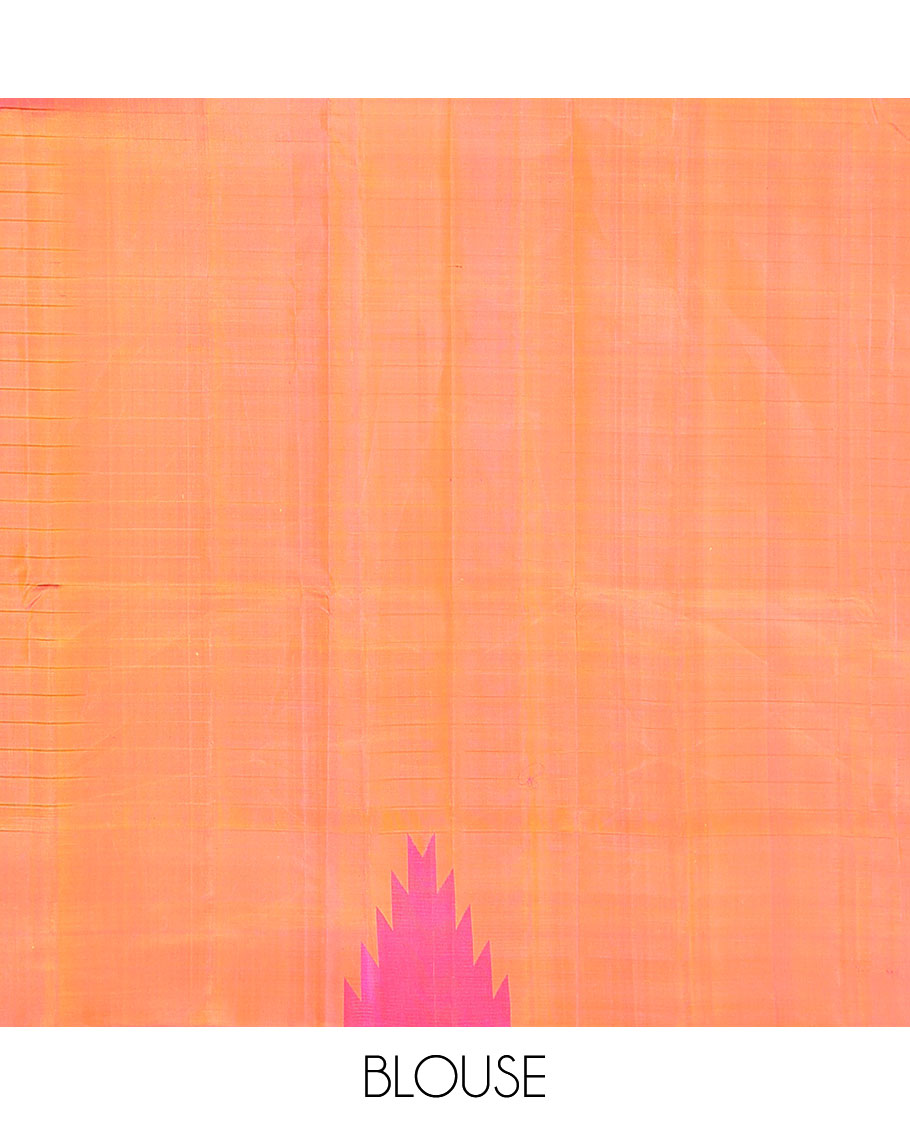 Yellow checked Kanchipuram silk saree, thazampoo rekku border, and pallu of pillaiyar mokku, and seppu rekku designs