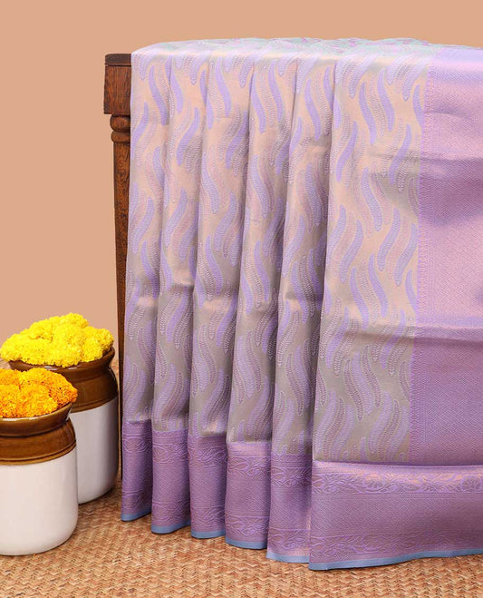 Lavender thread design tissue soft silk saree with contrast border & rich pallu along with butta blouse