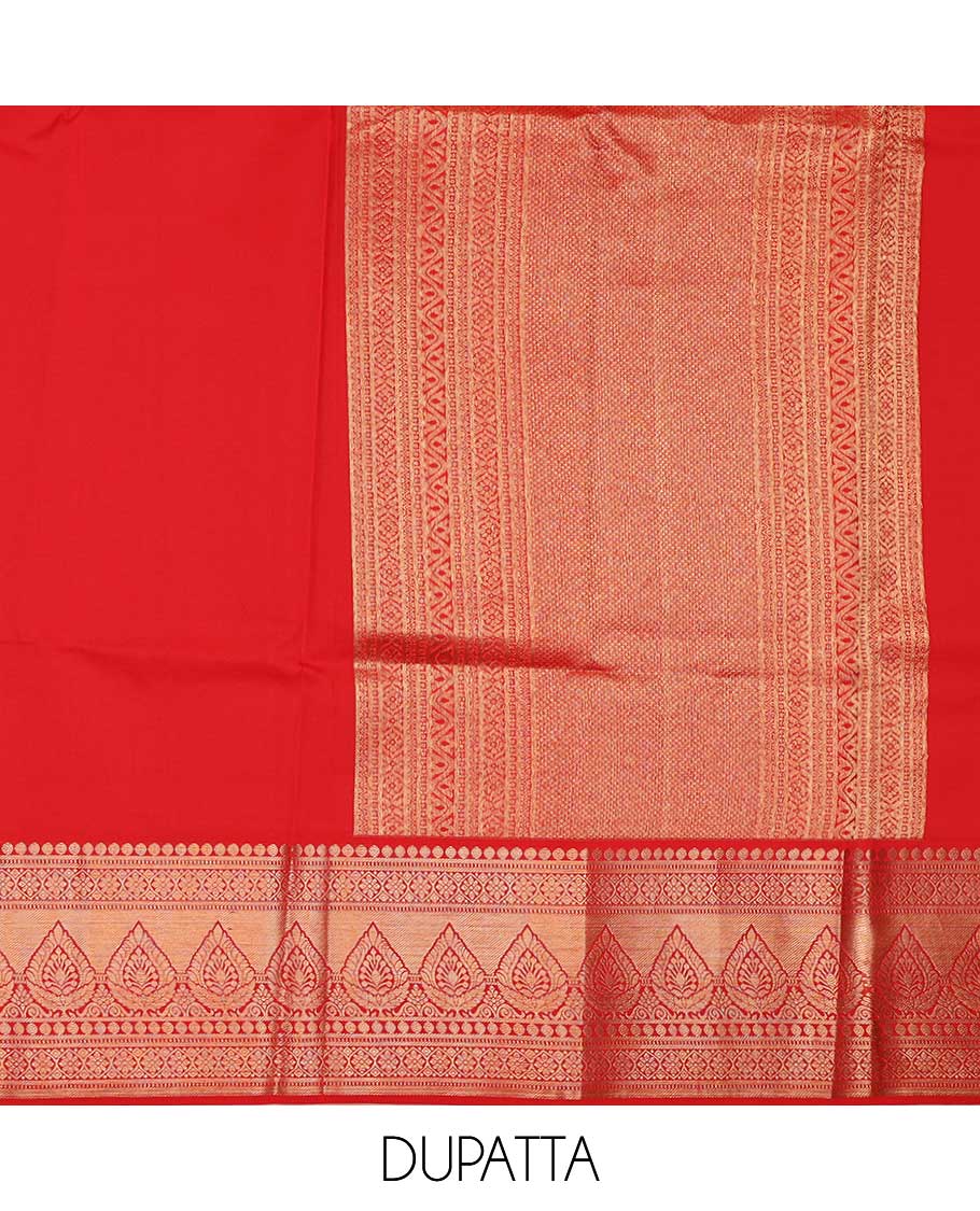 Cream pure silk half-saree,  jacquard skirt, contrast traditional zari border, matching zari blouse, and zari design dhavani