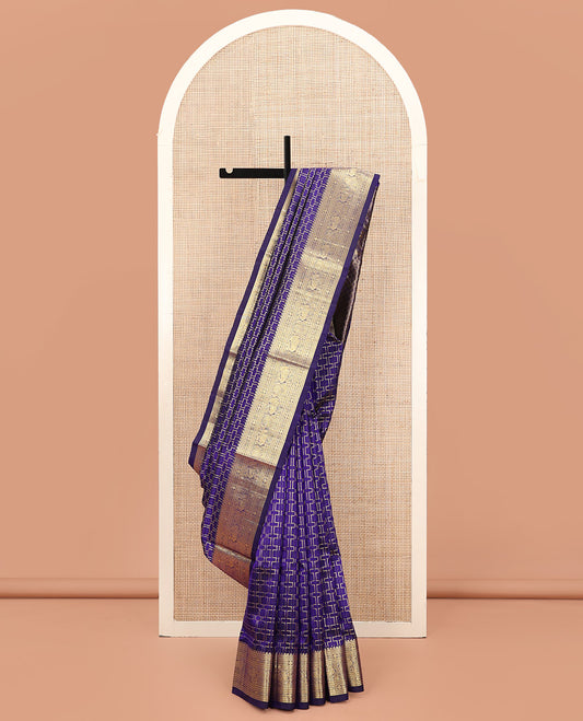 Violet Venkatagiri Silk Saree, Meticulously Crafted with Maze-Like Design All Over Its Body, Highlighted by a Traditional Zari Design Border, Grand Jaal Design Pallu, and Paired with a Matching Blouse