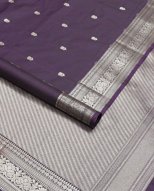 Violet buttas vasundhara elite silk saree with self zari design border & stirped floral design pallu