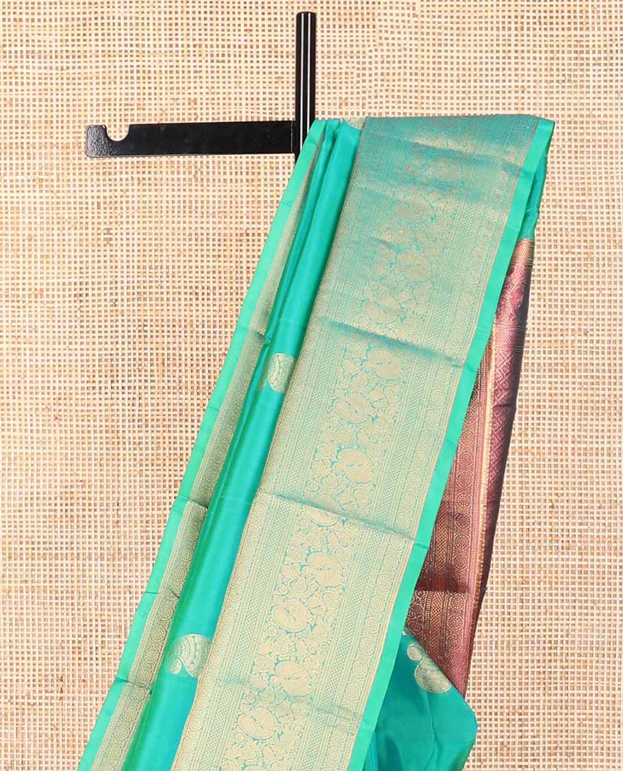 Sea blue manga design vasundhara elite silk saree with contrast intricate zari design border & checked floral design pallu