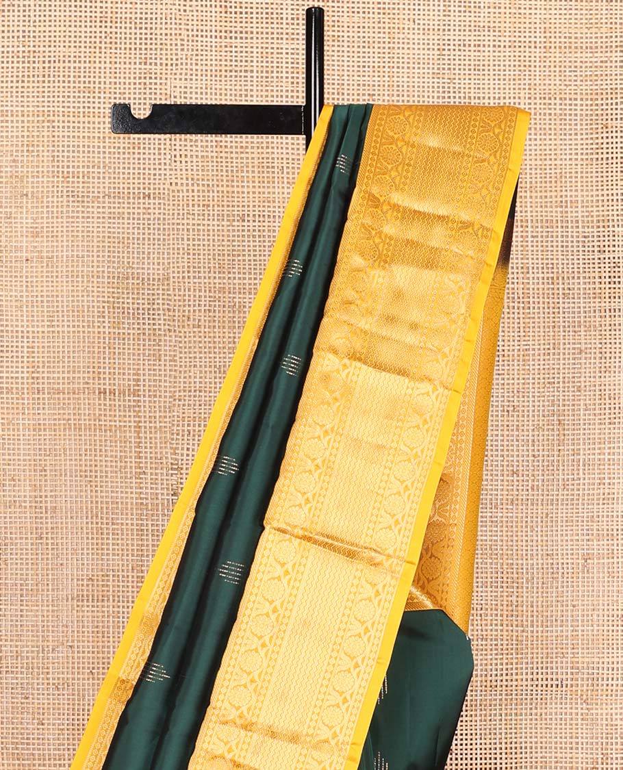 Green zari buttas Vasundhara silk mix saree, contrast border of banaras, vanki and kodi visiry, and intricate pallu